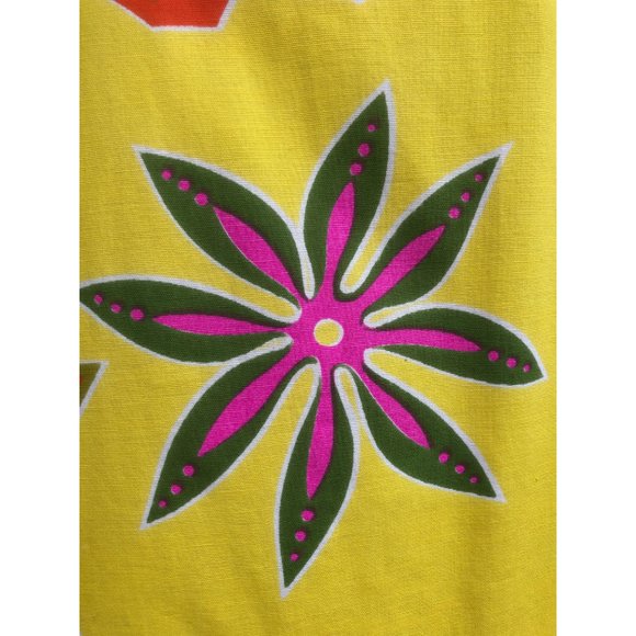 Vintage 50s/60s Hoaloha Hawaiian Barkcloth Yellow Floral Maxi Tiki Dress XS/S - Picture 13 of 14
